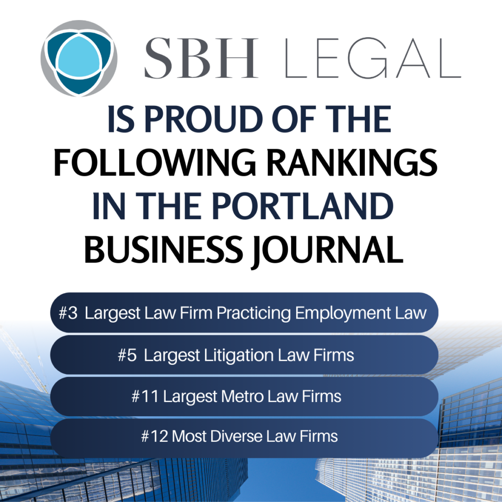 2024 SBH Legal Portland Business Journal Rankings graphic